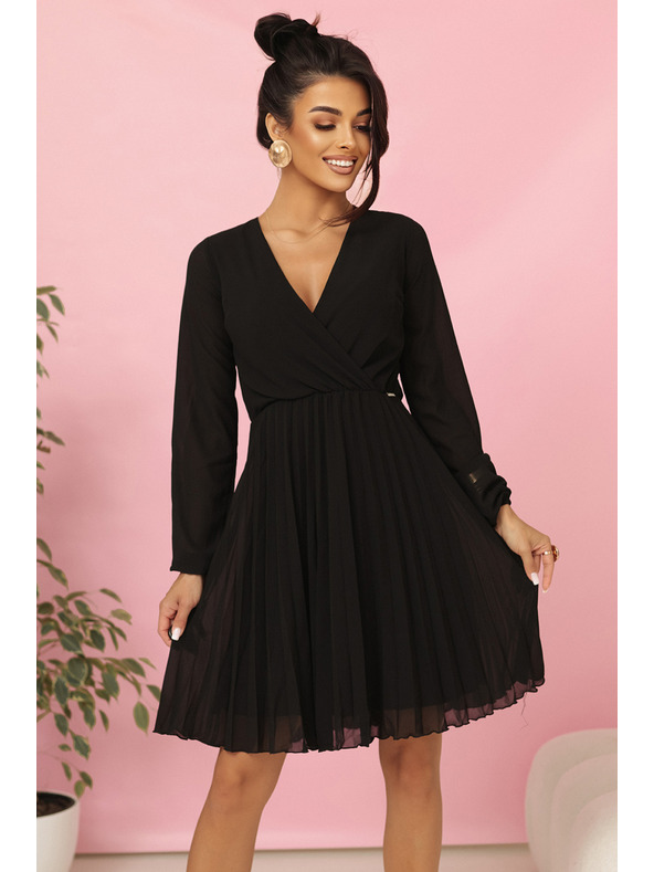 numoco Skladané šaty ISABELLE s dlhým rukávom a výstrihom