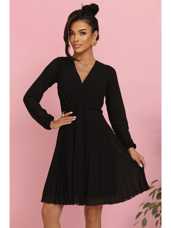 numoco Skladané šaty ISABELLE s dlhým rukávom a výstrihom