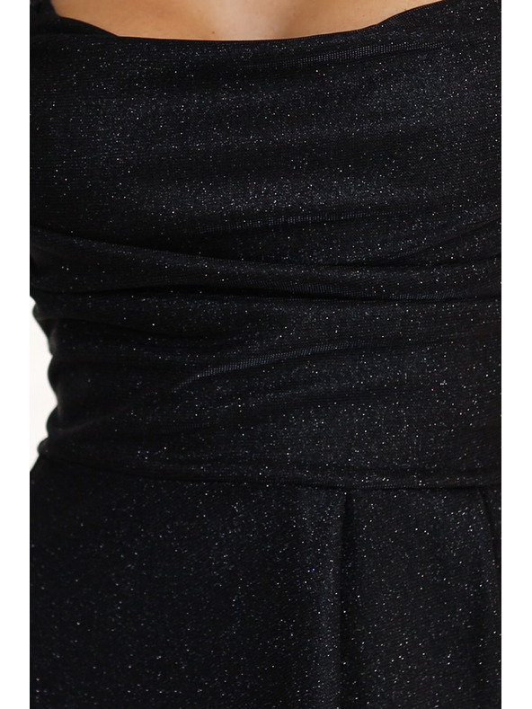 numoco Dlhé čierne trblietavé šaty so šnurovacím korzetom vzadu