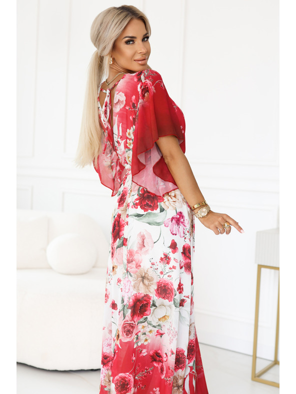 numoco Vzdušné zaväzovacie maxi šaty s kvetinovým vzorom červené ruže