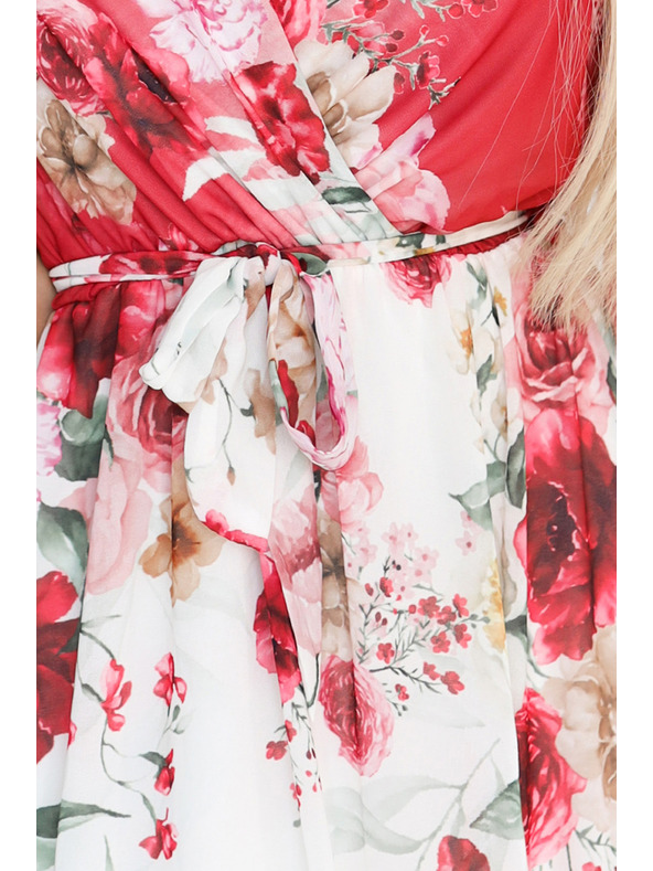 numoco Vzdušné zaväzovacie maxi šaty s kvetinovým vzorom červené ruže