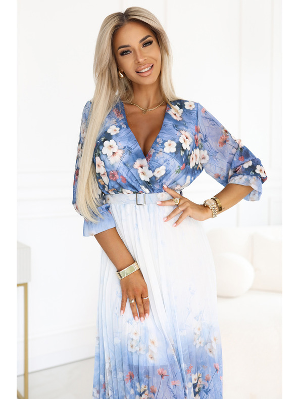 numoco Vzdušné midi šaty s výstrihom do V a skladmi