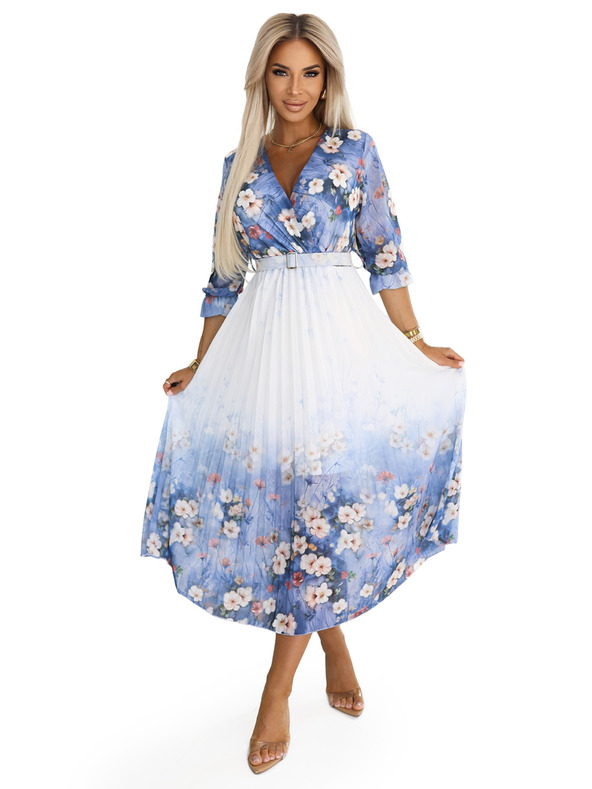 numoco Vzdušné midi šaty s výstrihom do V a skladmi