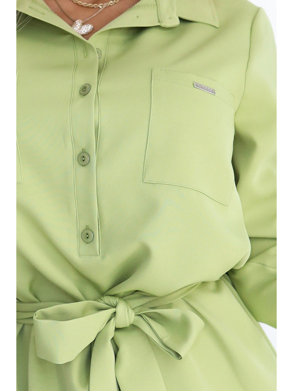 numoco Košeľové olivové šaty CAMILLE s vreckami a zaväzovaním