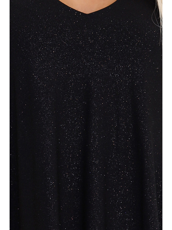 numoco Elegantné šaty s motýlikovými rukávmi - čierne so trblietkami