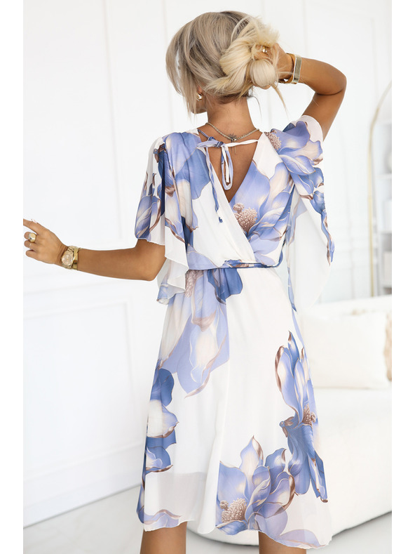 numoco Romantické šaty s preklápaným výstrihom a vzdušnými rukávmi