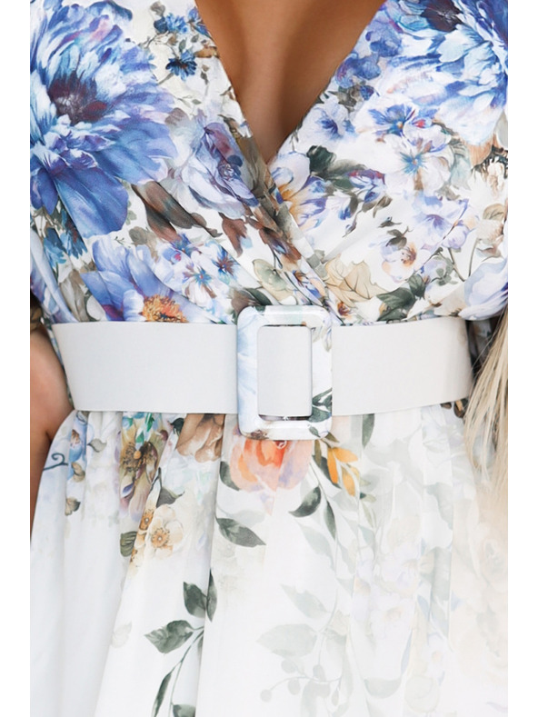 numoco Vzdušné maxi šaty CELINA s výstrihom do V, páskom a kvetinovým ombré vzorom