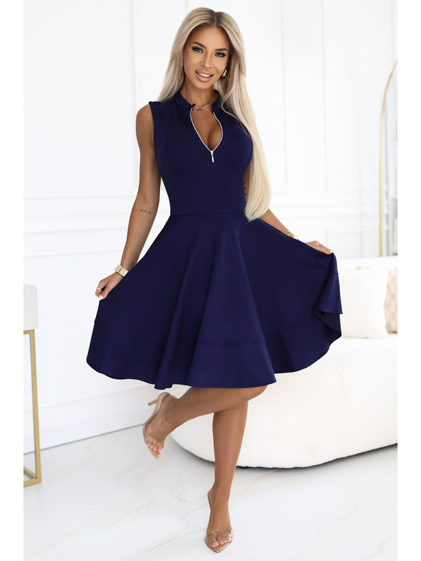 numoco Exkluzívne šaty s rozšíreným spodným dielom a zlatým zipsom