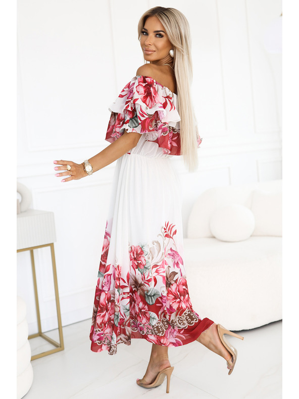 numoco Dlhé letné šaty s kvetinovým červeným ombré vzorom