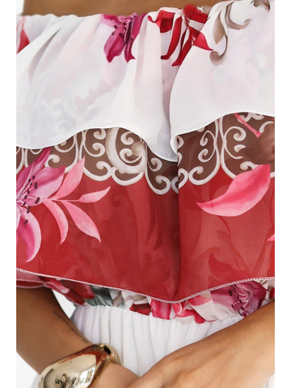 numoco Dlhé letné šaty s kvetinovým červeným ombré vzorom