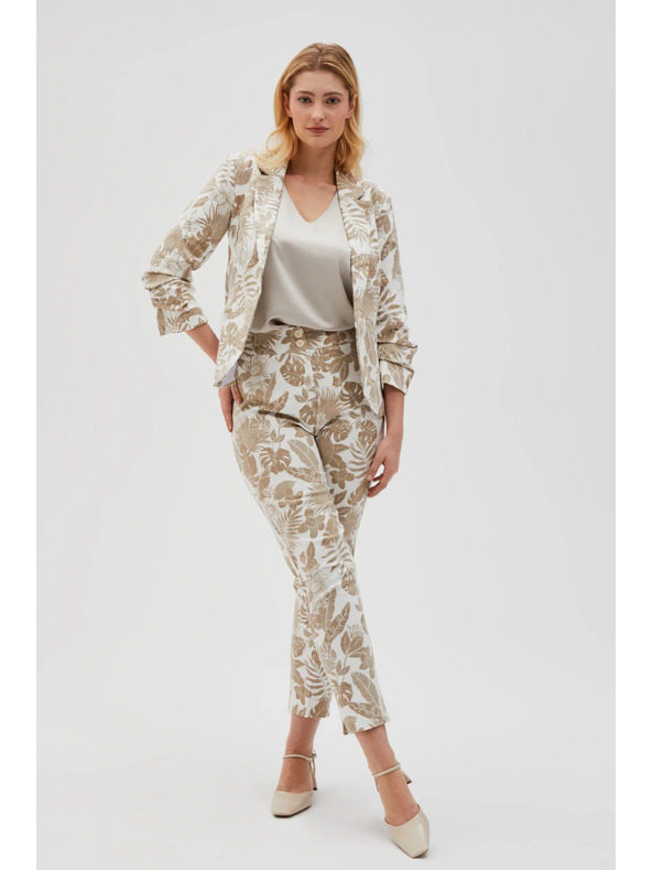 Moodo Biele dámske kvetované nohavice Moodo