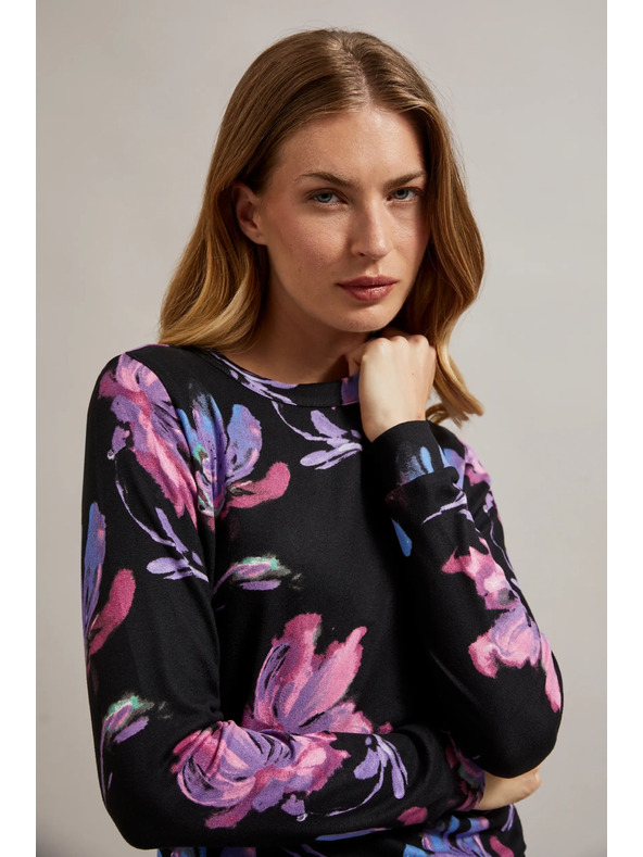 Moodo Fialovo-čierny kvetinový sveter