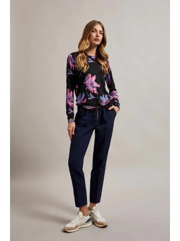 Moodo Fialovo-čierny kvetinový sveter