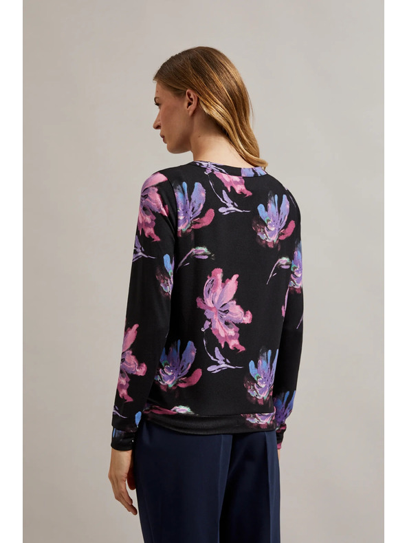 Moodo Fialovo-čierny kvetinový sveter