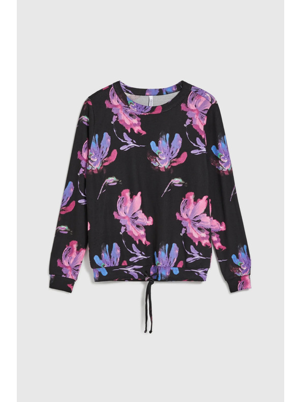 Moodo Fialovo-čierny kvetinový sveter
