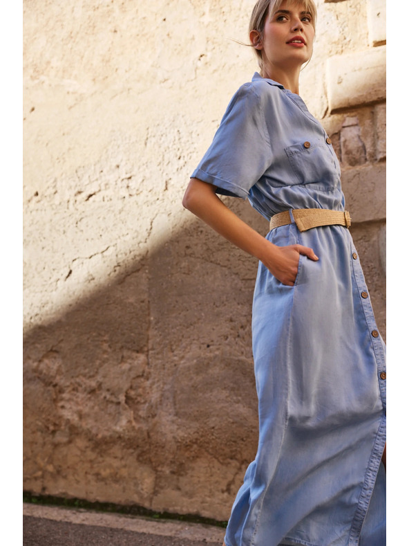 Moodo Modré dámske košeľové šaty Moodo