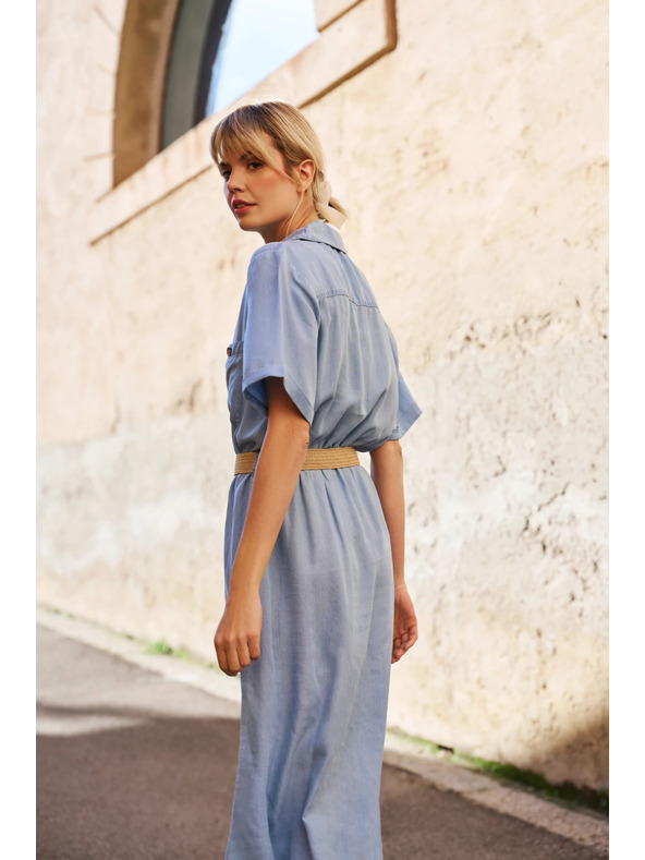 Moodo Modré dámske košeľové šaty Moodo