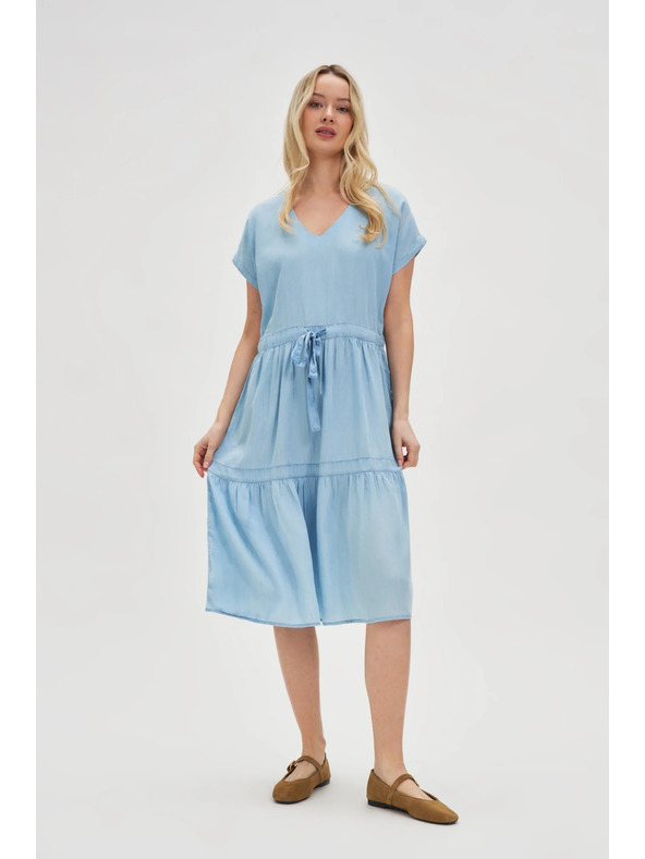 Moodo Svetlomodré midi šaty s volánmi Moodo