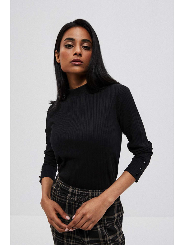 Moodo Čierne rebrované tričko s dlhým rukávom