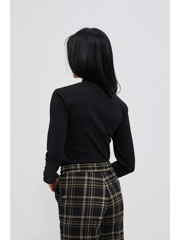 Moodo Čierne rebrované tričko s dlhým rukávom