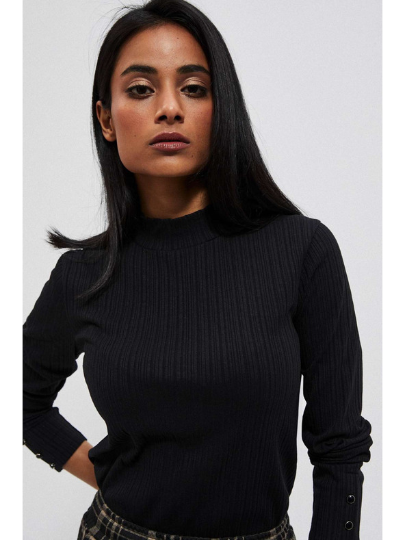 Moodo Čierne rebrované tričko s dlhým rukávom