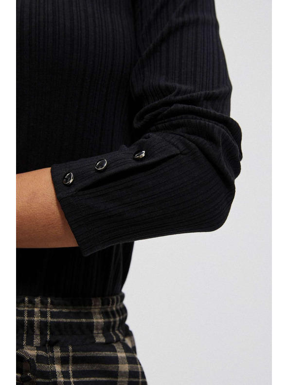 Moodo Čierne rebrované tričko s dlhým rukávom