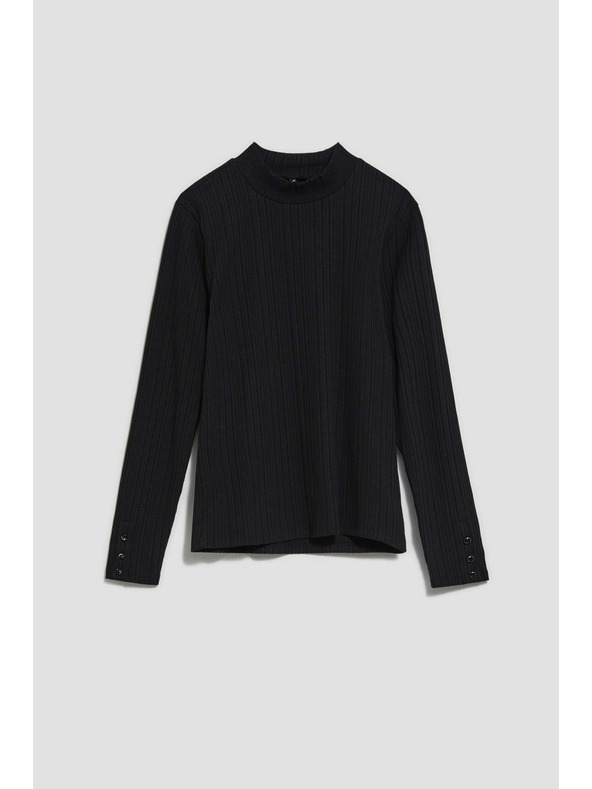 Moodo Čierne rebrované tričko s dlhým rukávom