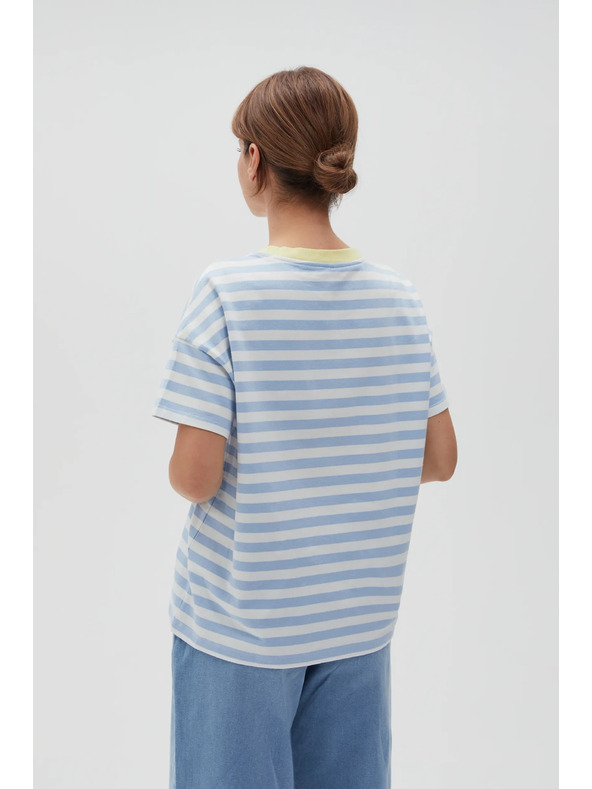 Moodo Modro-biele pruhované tričko so žltým golierom