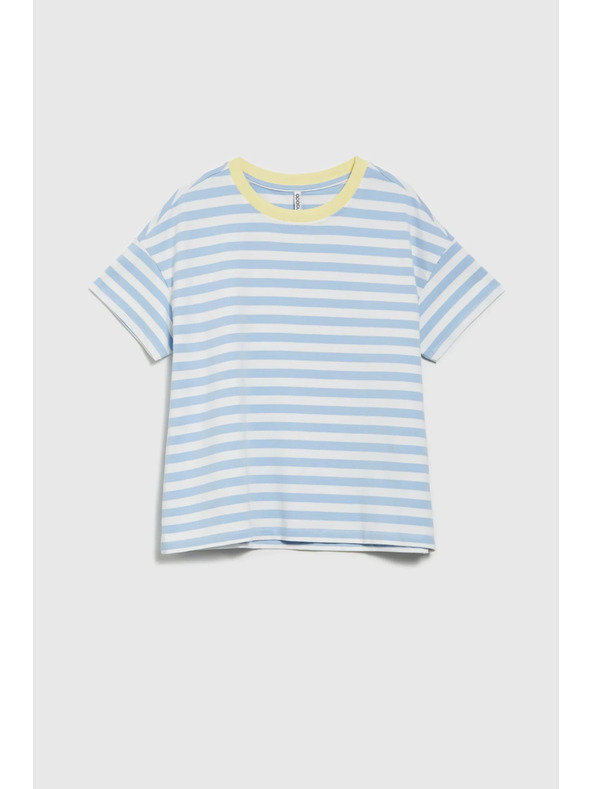 Moodo Modro-biele pruhované tričko so žltým golierom