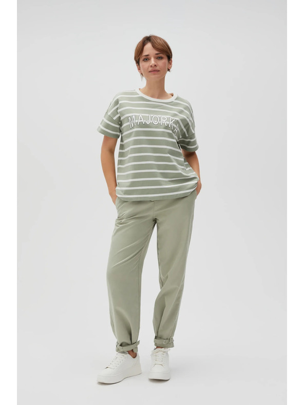 Moodo Olivové pruhované tričko