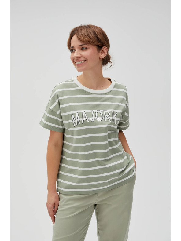 Moodo Olivové pruhované tričko