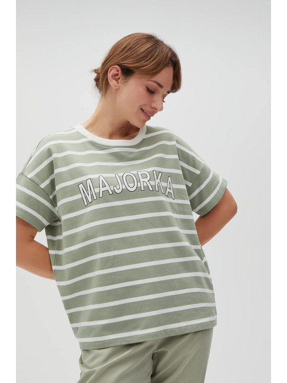 Moodo Olivové pruhované tričko