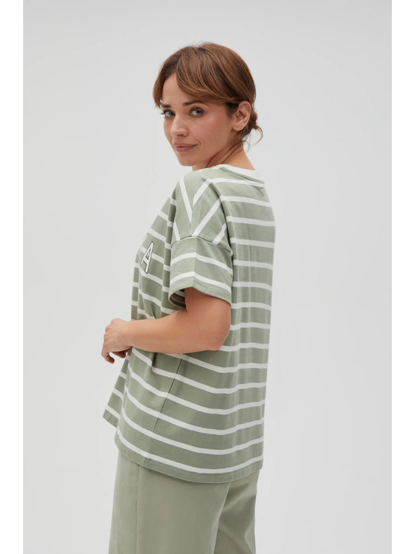 Moodo Olivové pruhované tričko