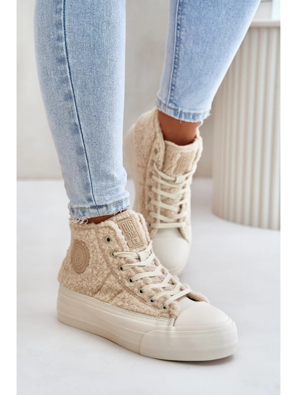 BIG STAR SHOES Zateplené dámske tenisky s kožúškom typu Baránok Big Star Béžové
