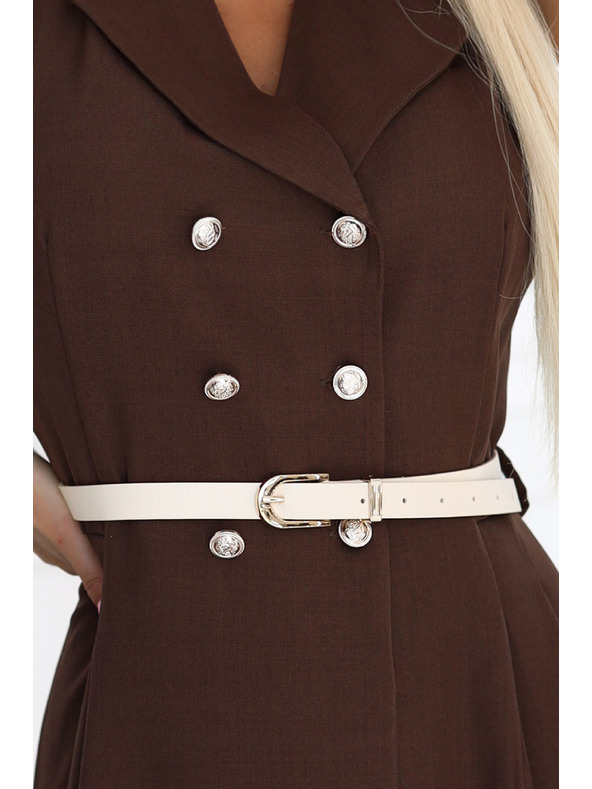 numoco Elegantné midi košeľové šaty so zlatými gombíkmi a páskom - čokoládová farba