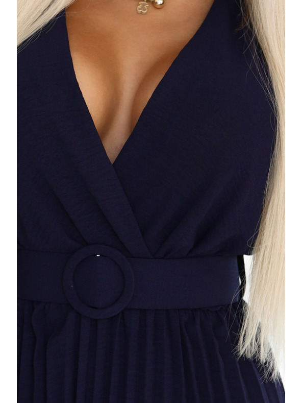 numoco Plisované midi šaty so zavinovacím výstrihom a širokým páskom