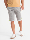 Ombre Clothing Pánske džínsové kraťasy so zdobným prešívaním - svetlo sivé