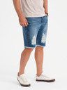Ombre Clothing Pánske džínsové kraťasy s dierami a trhlinami - modré