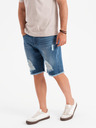 Ombre Clothing Pánske džínsové kraťasy s dierami a trhlinami - modré