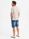 Ombre Clothing Pánske džínsové kraťasy s dierami a trhlinami - modré