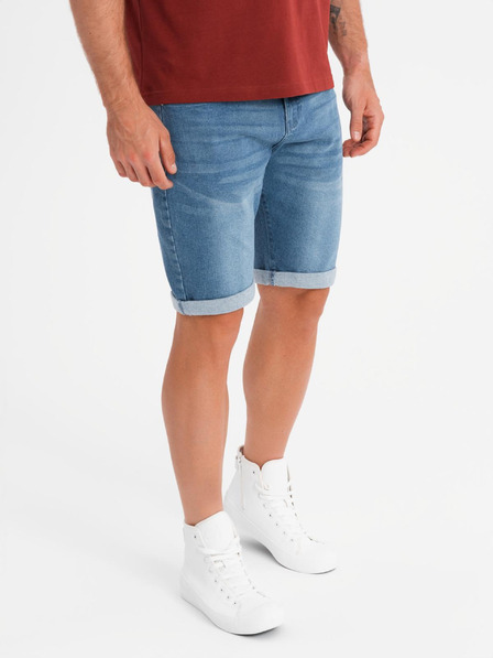 Ombre Clothing Pánske džínsové šortky s ohrnutým lemom - modré