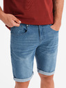 Ombre Clothing Pánske džínsové šortky s ohrnutým lemom - modré