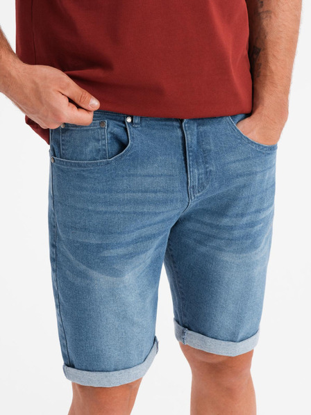 Ombre Clothing Pánske džínsové šortky s ohrnutým lemom - modré