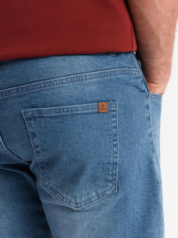 Ombre Clothing Pánske džínsové šortky s ohrnutým lemom - modré