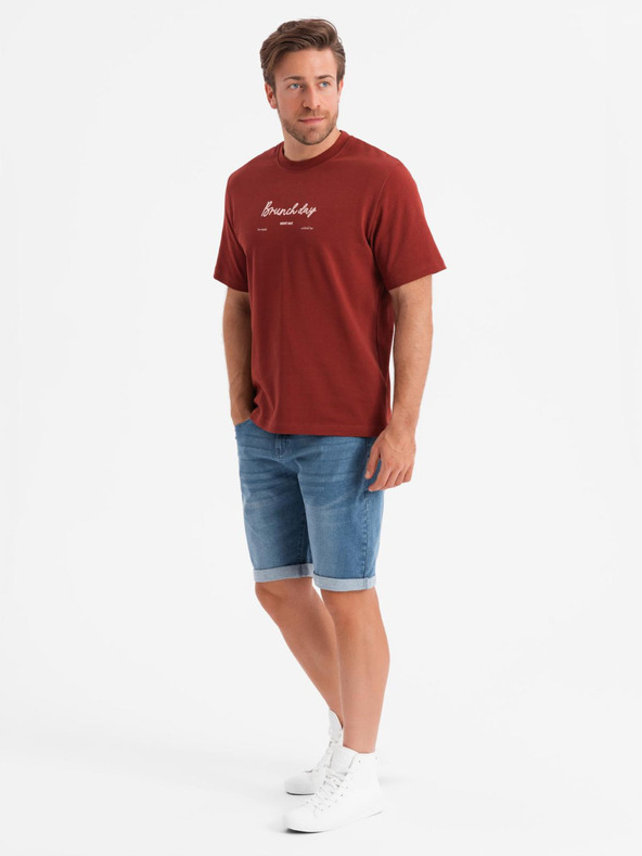 Ombre Clothing Pánske džínsové šortky s ohrnutým lemom - modré