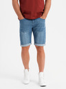 Ombre Clothing Pánske džínsové šortky s ohrnutým lemom - modré