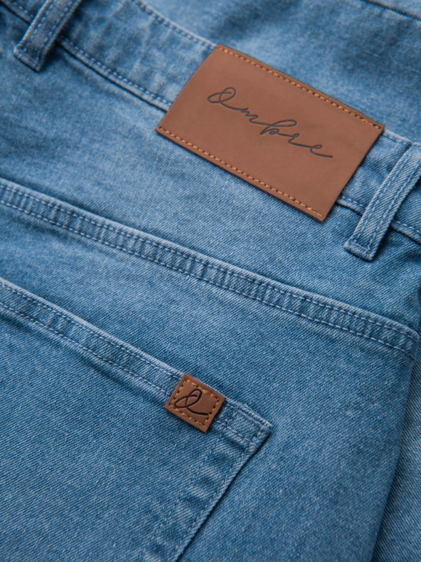 Ombre Clothing Pánske džínsové šortky s ohrnutým lemom - modré