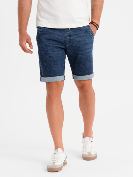 Ombre Clothing Pánske džínsové šortky s ohrnutým lemom - tmavo modré