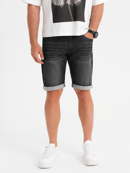 Ombre Clothing Pánske džínsové šortky s ohrnutým lemom - čierne