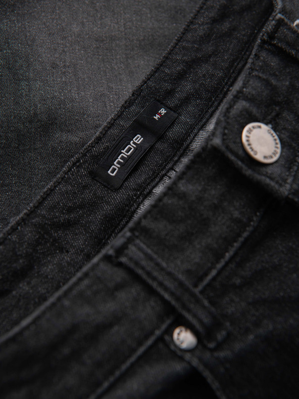 Ombre Clothing Pánske džínsové šortky s ohrnutým lemom - čierne